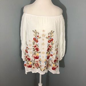 Embroidered off shoulder top